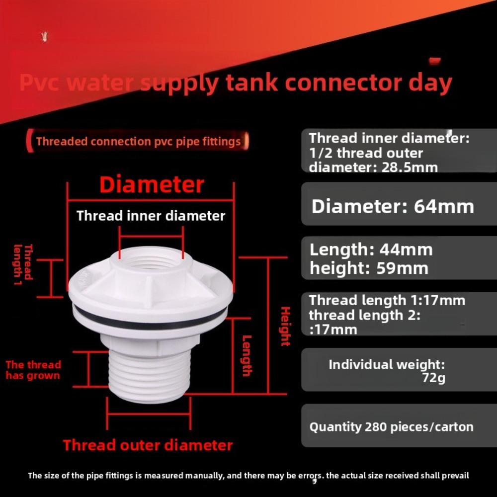 PVC Water Tank Connector Tower Interface Bucket Fish Internal External Thread Plastic Connection Accessories 1/2