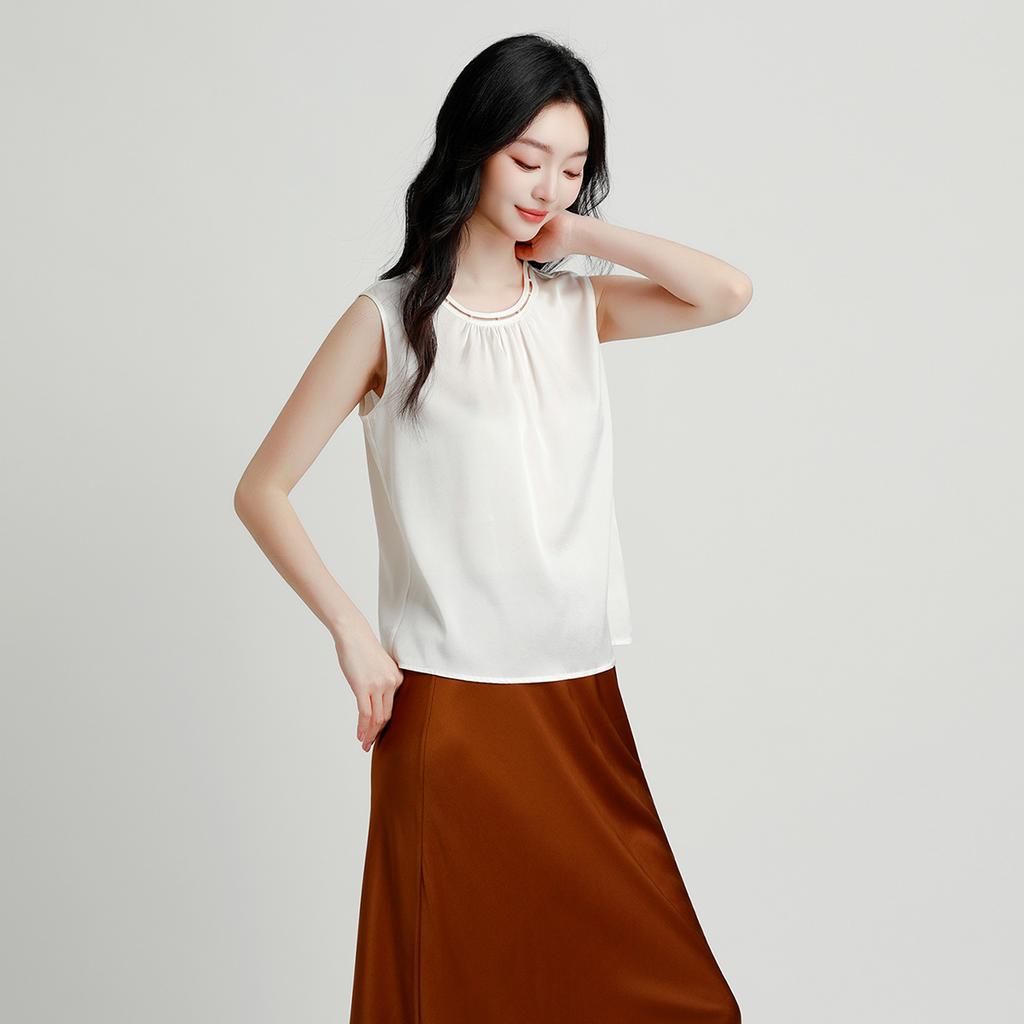 92% Mulberry Silk Stretch Satin Fashion Bottom Top Versatile High End Shirt Mulberry Silk T-shirt for Women