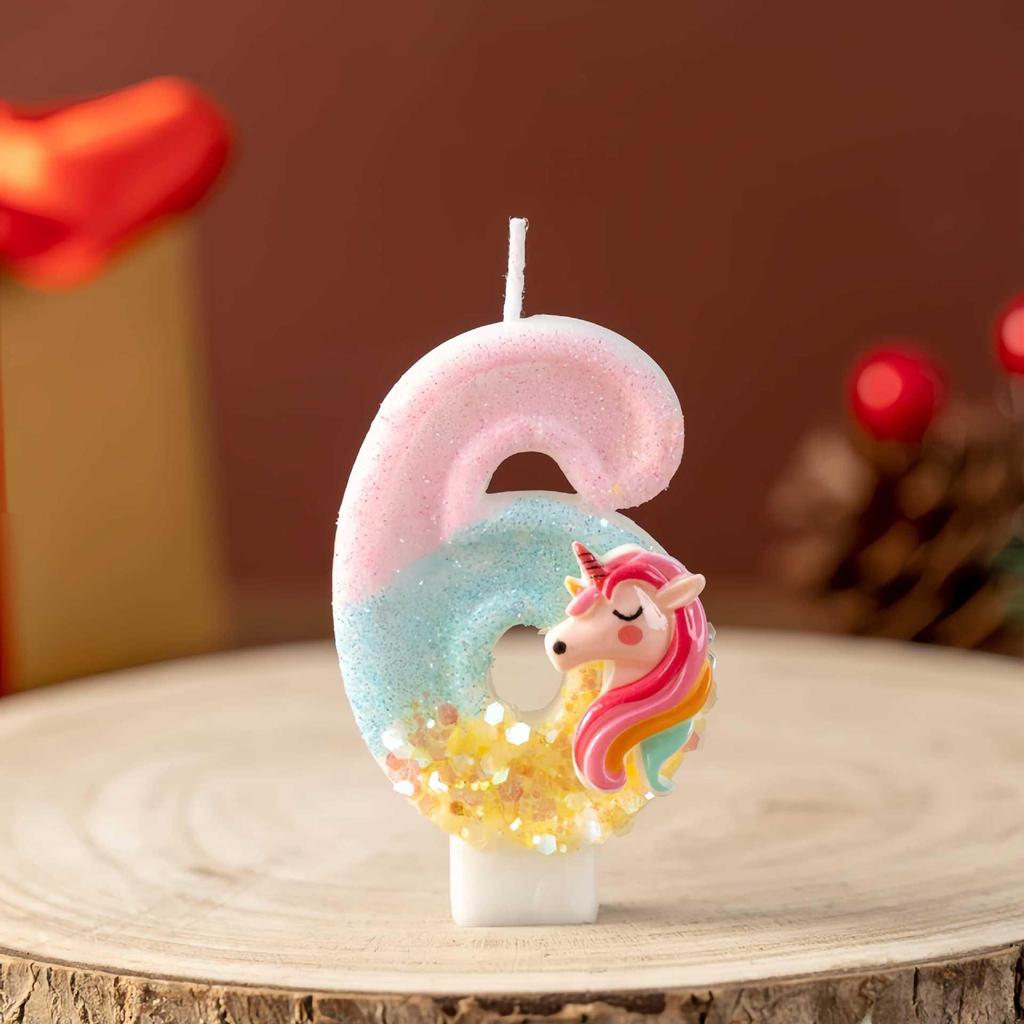 Glitter Unicorn Number Candles 0-9 for Kids' Birthday Cakes