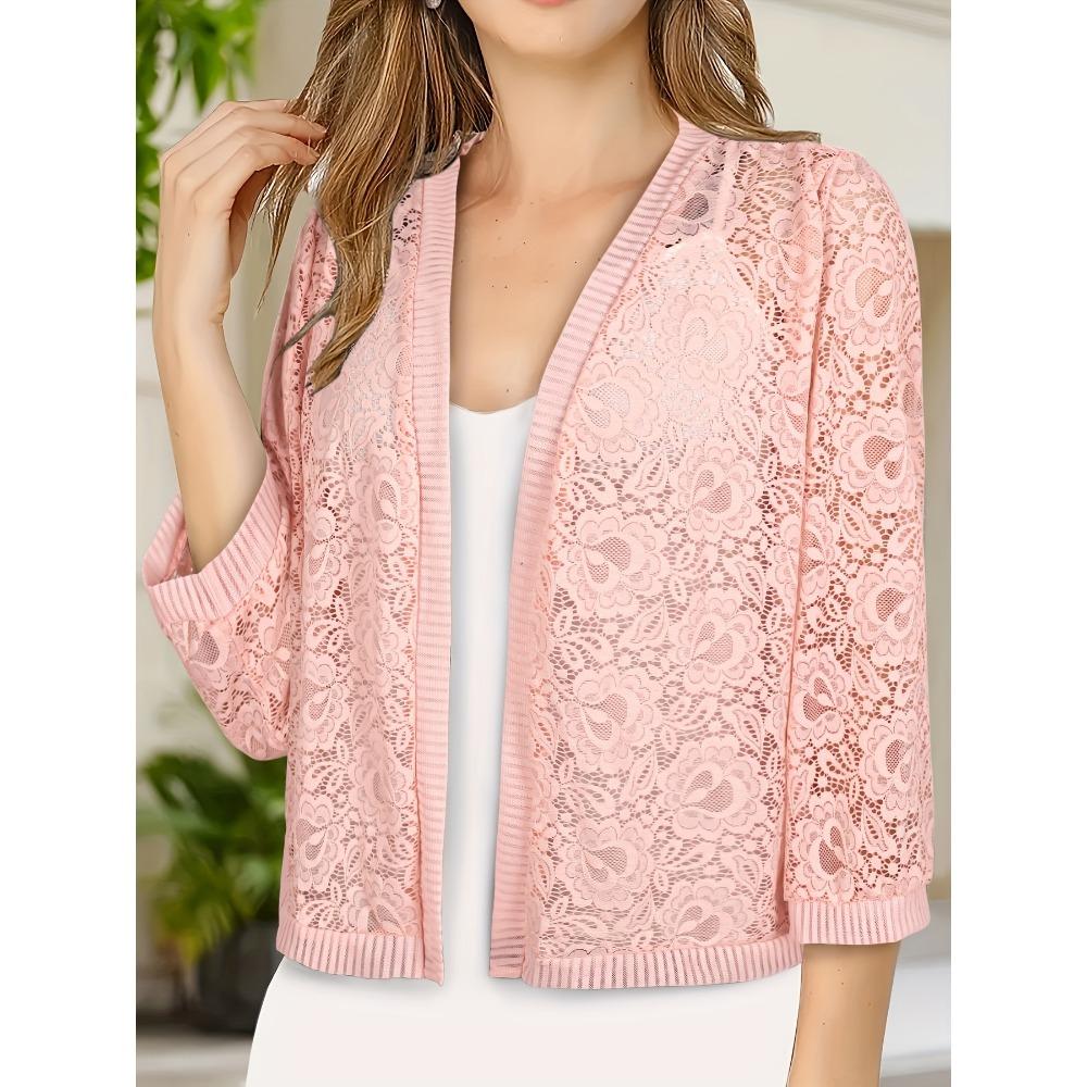 V-neck Three-quarter Sleeve Fashionable Women's Top Lace High-end Knitted Cardigan