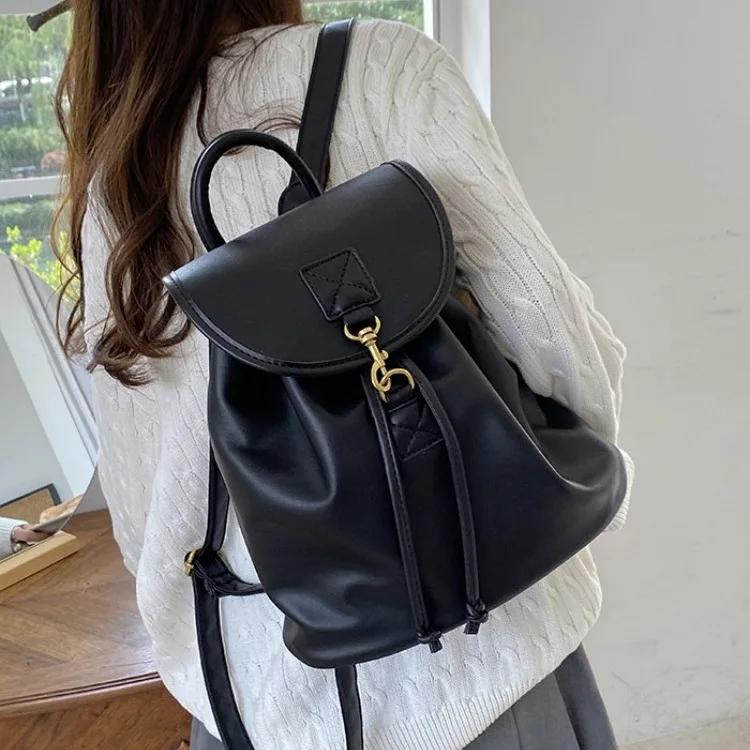 Kpop Women Backpacks Large Capacity Soft PU Leather School Bags For Teenagers Girls Mochila Female Shoulder Bag Bagpack Balck