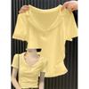 Cotton Ribbed V-neck POLO Shirt Short-sleeved T-shirt Women's Summer Slim Fit with Short Pleated Waist Half-sleeved Top Tide