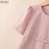 ZANZEA Women Casual Round Neck Solid Color Loose Half Sleeve Blouse