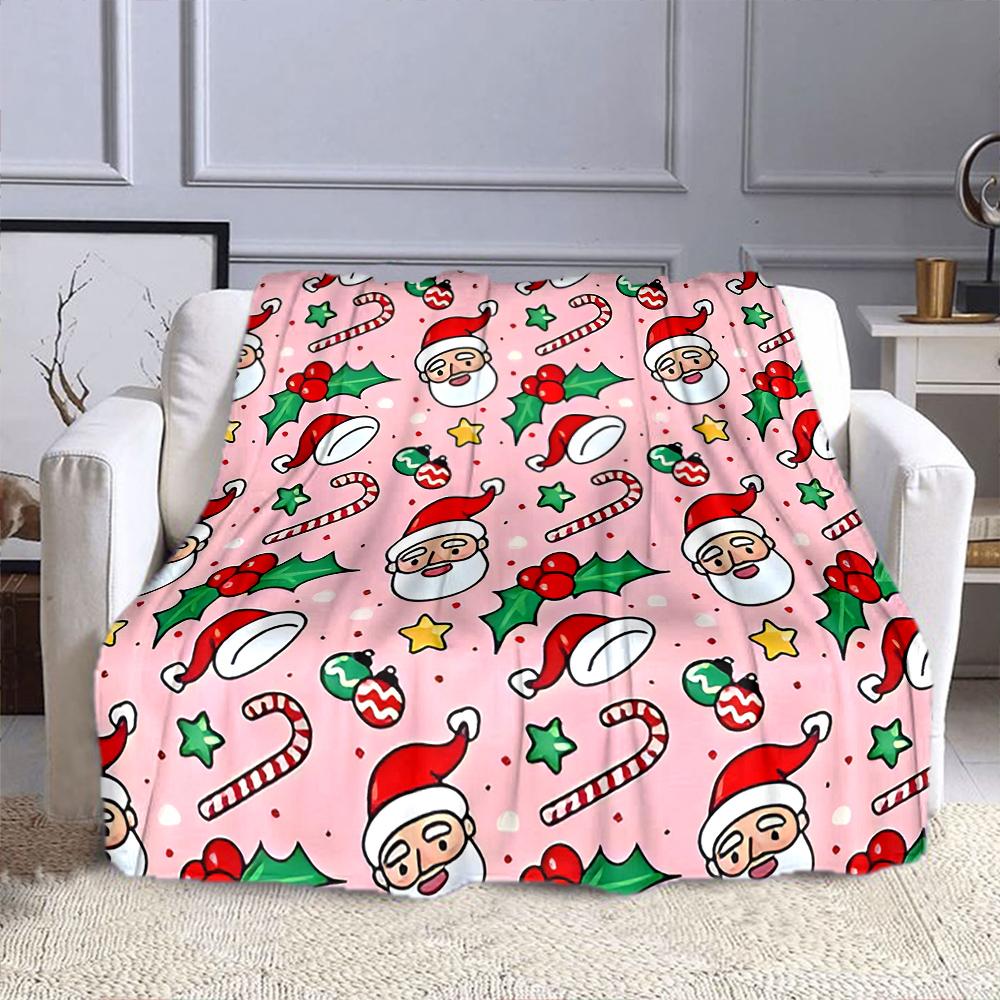 Santa Christmas Pattern with Holly & Candy Patterned Flannel Blanket Perfect for the Bedroom Living Room, Sofa, or a Little Nap