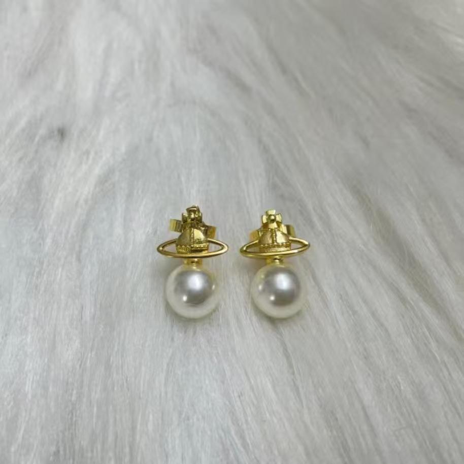 Vivienne Westwood Zwei-Wege Abnehmbare Saturn Perlenohrringe - Damen Leichter Luxus Mehrschichtige Mode Stecker