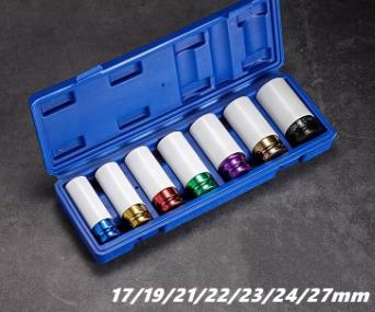 1/2 Inch 15-27mm Drive Wheel Drive Lug Nut Impact Socket Set Thin Wall Deep Impact Socket Set Plastic Protector Sleeve Lug Nut