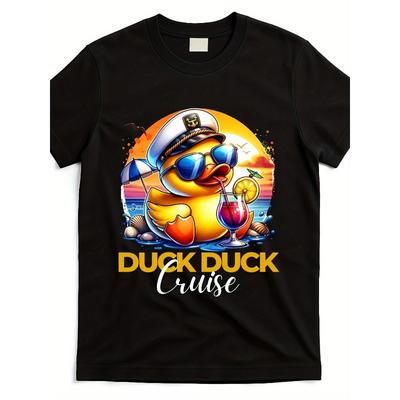 Europäische Größen Herren Lustiges Enten Enten Kreuzfahrt T-Shirt - Schwarzes Kurzarm-T-Shirt mit Ente in Brille & Tropisches Getränk Grafik,