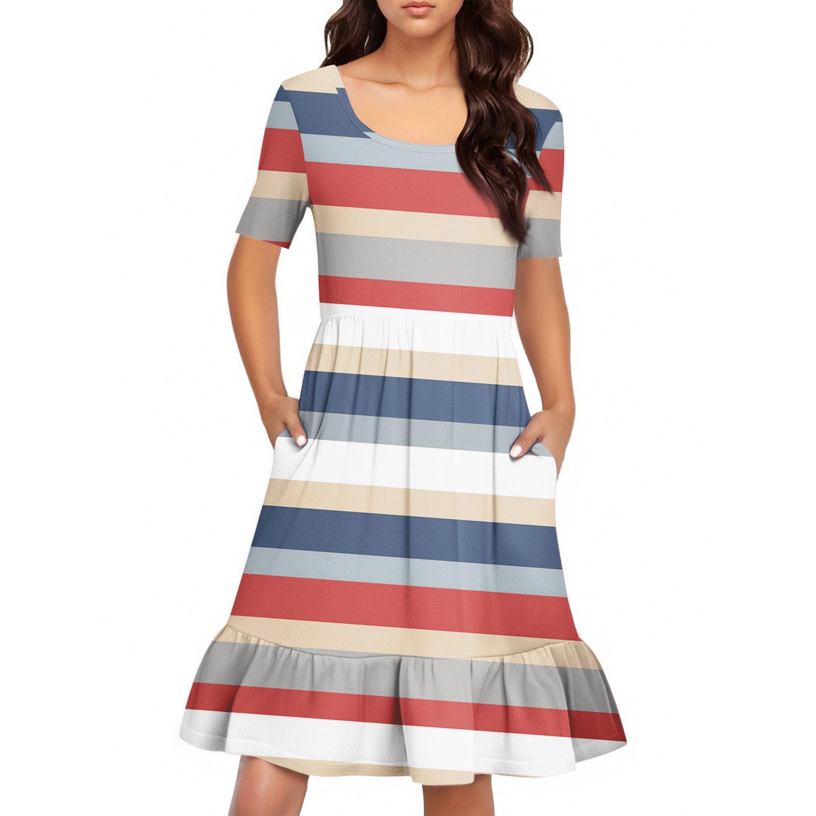 

Женское повседневное платье с круглым вырезом и короткими рукавами Платье со складками на талии Платье с складками на талии XXL