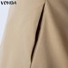 VONDA Women Square Collar Short Sleeve Stitching Pocket Casual Thigh Length Dress