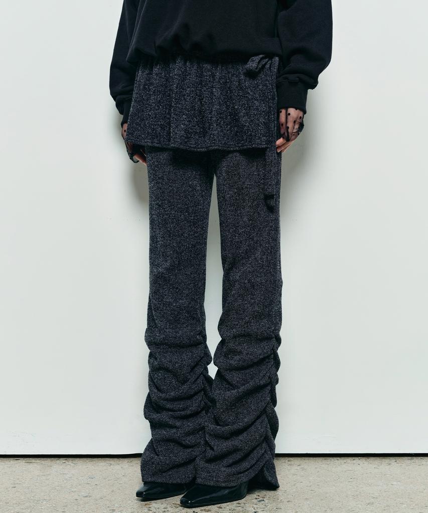 Nigaennikol Shirring Layered Skirt Pants_Charcoal