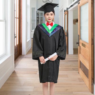 Bachelor Uniform Matte Graduation Gown Cap Tassel Set V-Neck Long Sleeve