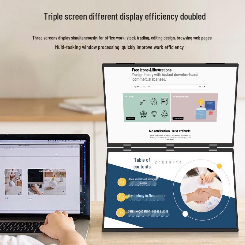 Multi-Screen Portable Notebook Expansion: Dual and Triple Screen Display for Convenient Use and Efficient Stock Trading.