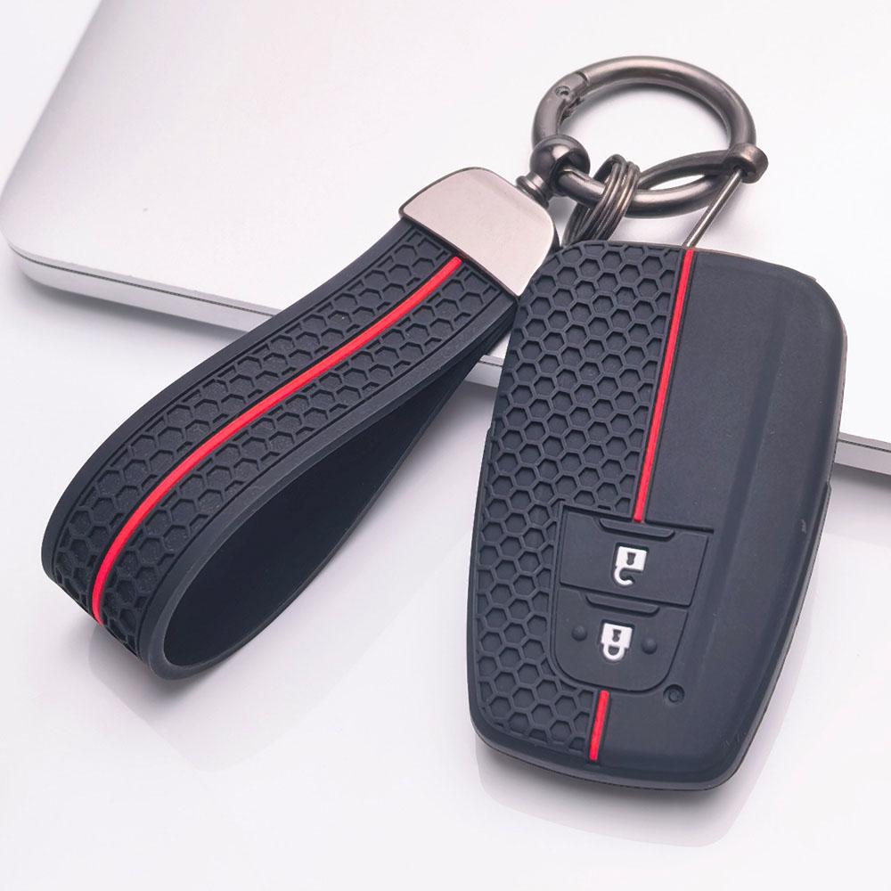 Silicone Car Key Fob Cover with Matching Keychain Compatible with Toyota Corolla Camry RAV4 Highlander Avalon, Fits Toyota Corolla Camry RAV4 Prius