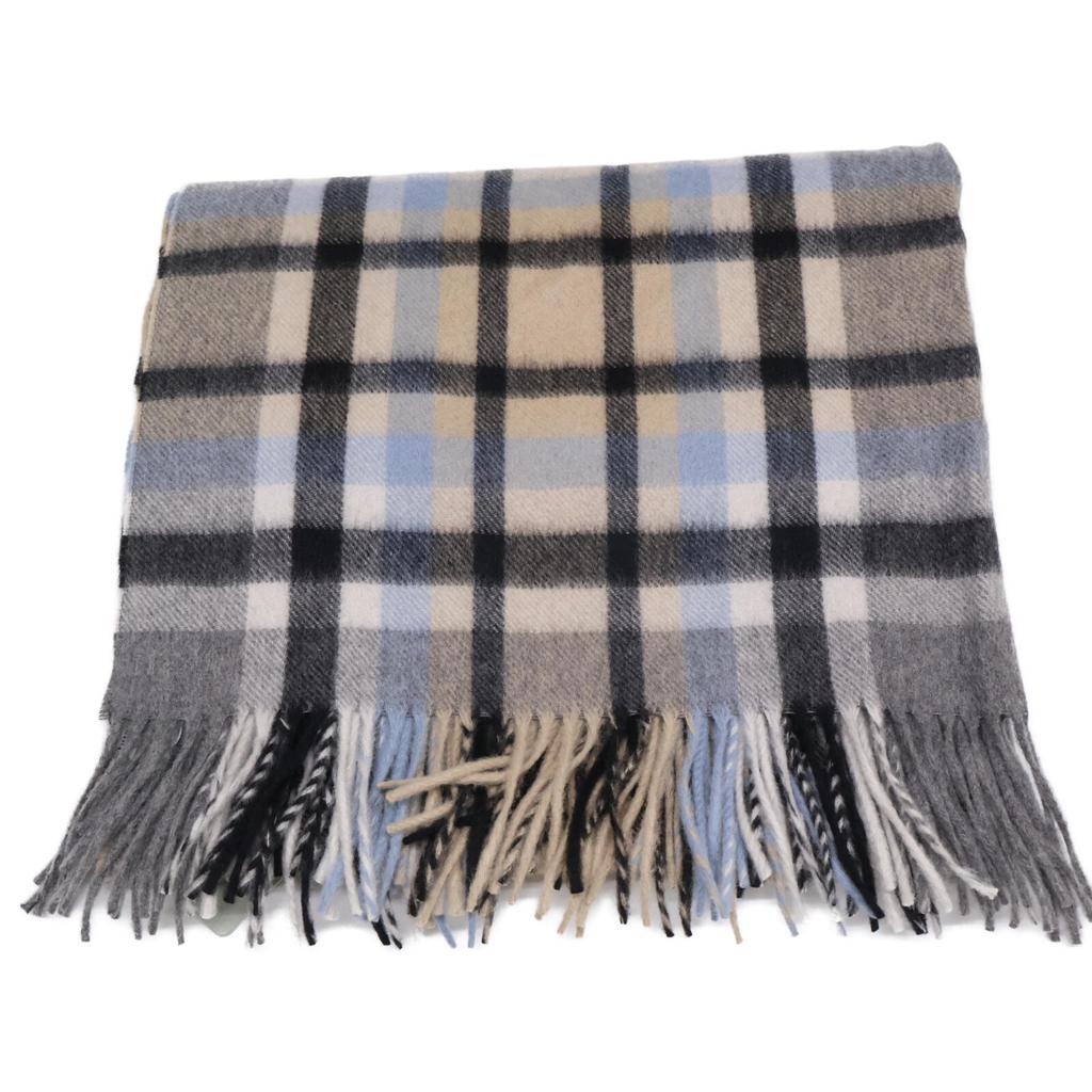 Joshua Ellis [Brand New] CPG51174 NEW CHECKS2/2TWILL Check Cashmere Fringe Scarf Light gray, black, aqua blue, beigeUsed