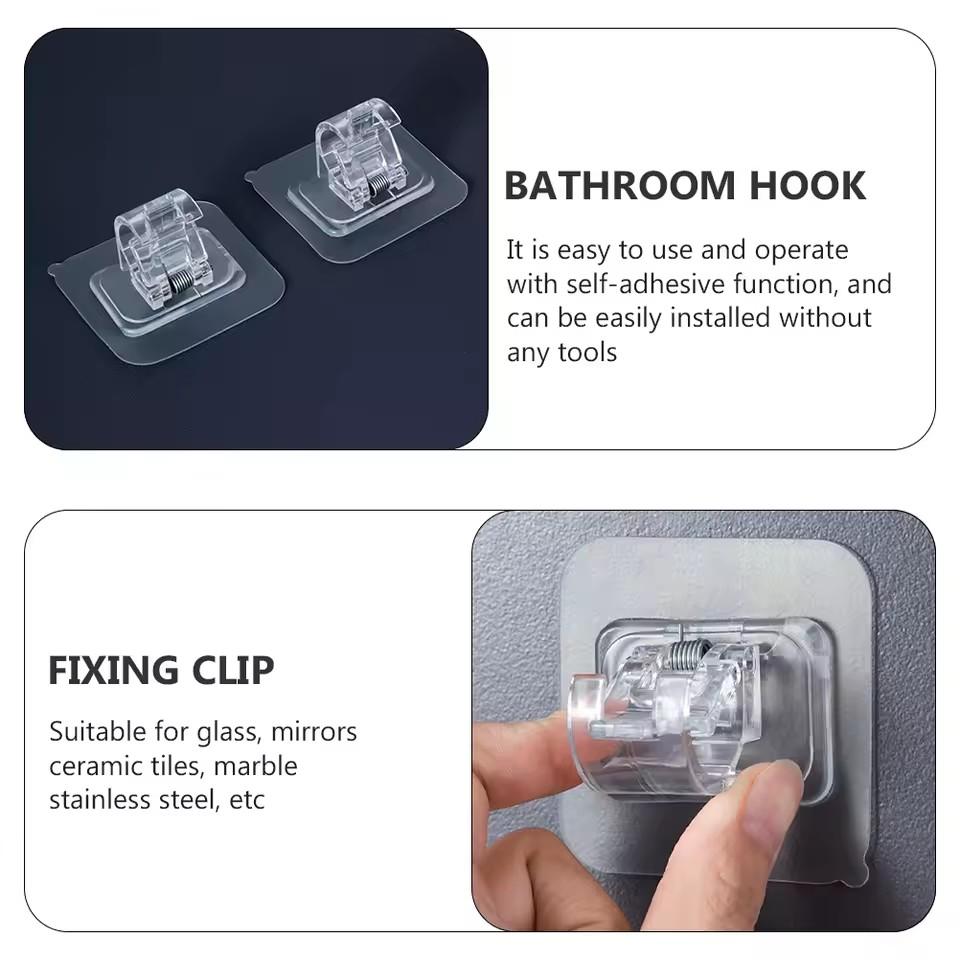 2-12PCS Adjustable Curtain Rod Clip Self Adhesive Clamp Hook Curtain Rod Holder Wall Bracket Holder Nail-Free Wall Hanging Clip