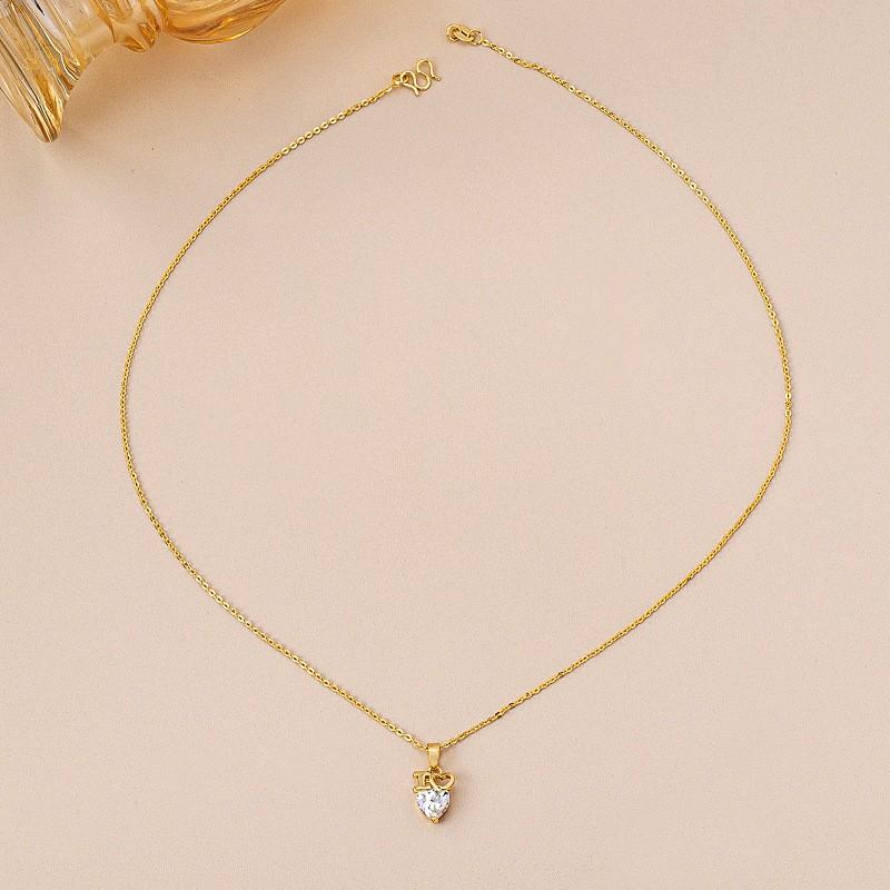 Gold Plated Heart Shape Zircon Pendant Necklace Women Men Fashion Locket Chain Jewelry