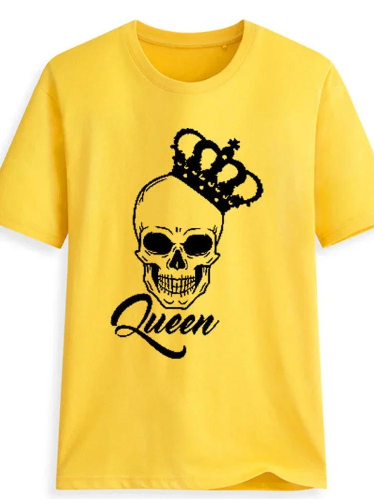 King Queen Couples T Shirt Skull Crown Printing Couple Clothes Summer Tshirt WoUnisex Unisex Casual Oneck Tops Lovers Tee Shirt