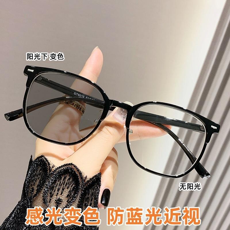 

Светочувствительные очки, меняющие цвет, большая оправа, простое лицо, оправа для очков для близорукости с защитой от синего света для женщин, сверхлегкие и тонкие плоские очки [Grey] No degree