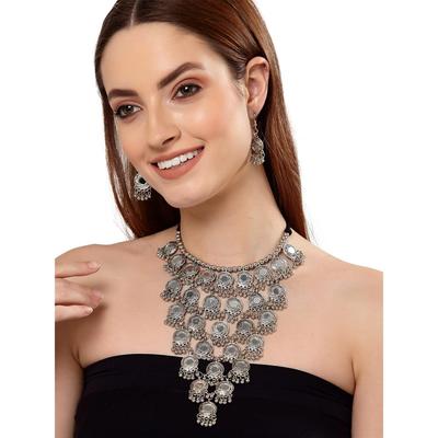 Shining Diva Fashion Latest Stylish Traditional Oxidised Silver Necklace Jewellery Set for Women