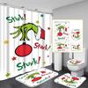 Christmas Green-Haired Pattern Shower Curtain Four-piece Set With 12 Hooks Polyester Waterproof Shower Curtain.