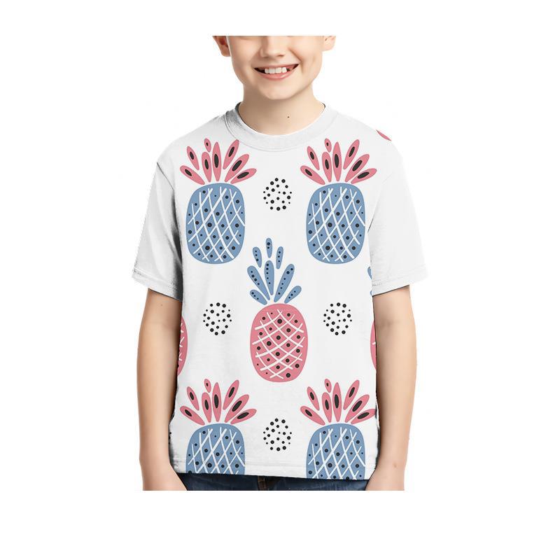 Summer Round Neck 3D Fruit Printed Top Fashionable Casual Short Sleeved Children's Boy T-shirts