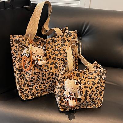 Bolso de Pana con Estampado de Leopardo de Gran Capacidad para Mujer en Otoño e Invierno Bolso Tote para Mujer Ins Nicho Versátil Bolso de Hombro