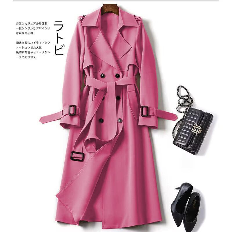Trench Coat da Donna Primavera Autunno Coreano Lungo Elegante Doppiopetto Khaki Giacca a Vento Streetwear