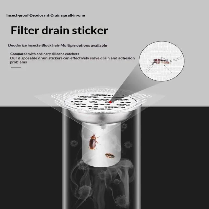 Disposable Floor Drain Stickers Multi-Shape Hair Catcher Filters 10Pcs