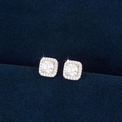 S925 Sterling Silver Square Diamond Stud Earrings for Women, Elegant, Super Shiny, Versatile, Lightweight Luxury