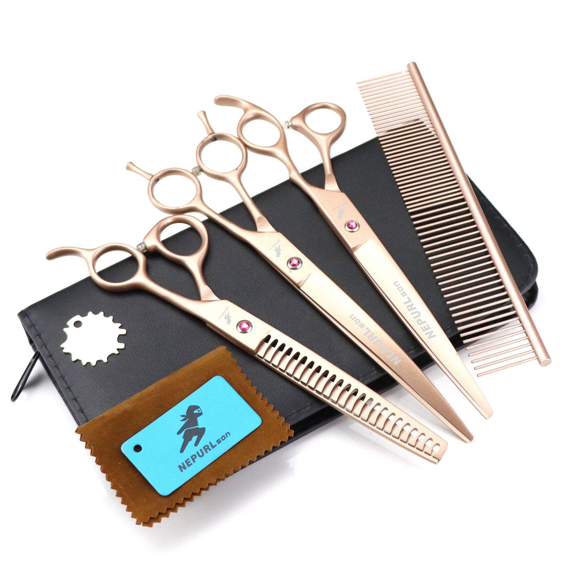 8 Napson Gold 3-Piece Pet Grooming Scissors Set: GAO Grade Curved & Straight Scissors