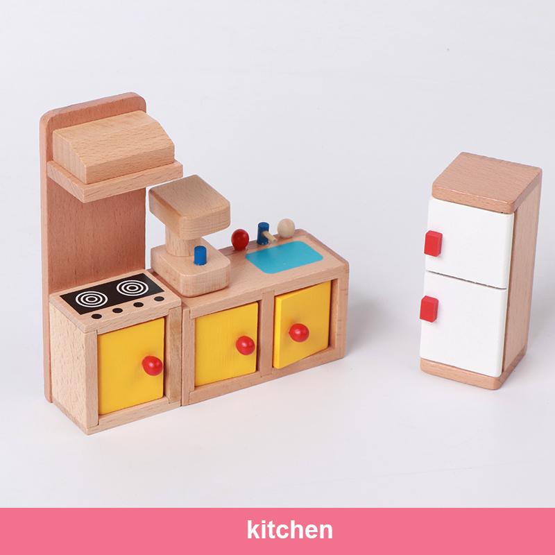 Wooden Mini Furniture Sets Kids Children House Play Toy - Bedroom, Living Room, Kitchen, Bathroom Accessories Boys Girl Gifts
