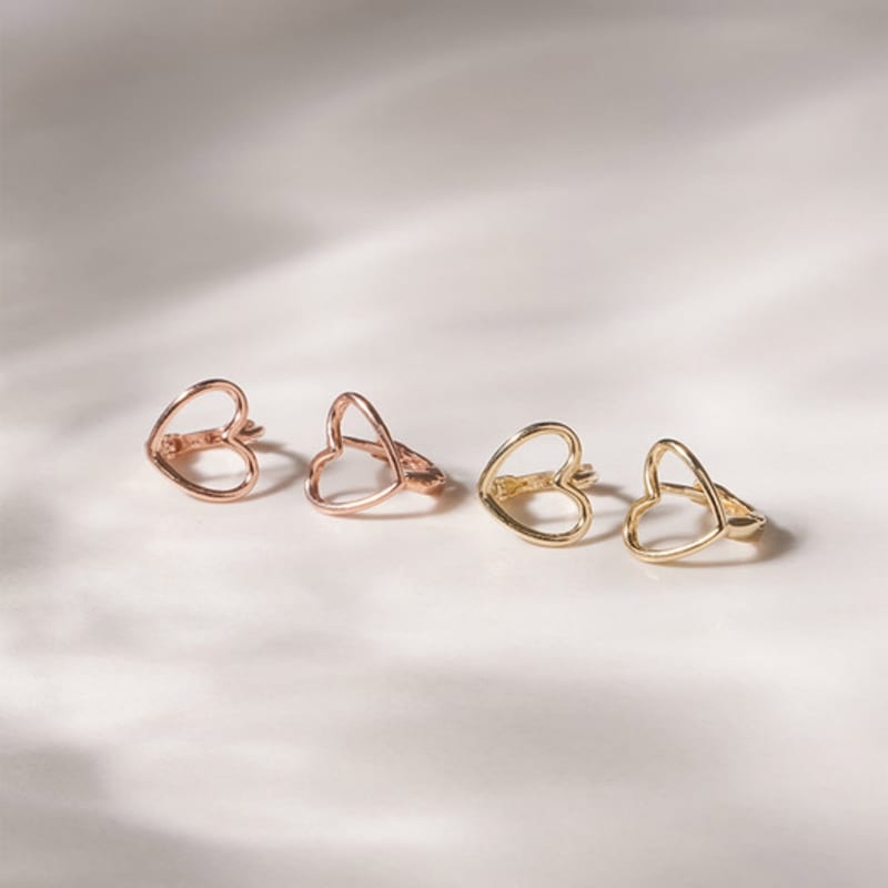 JEWNEL 14K Round Heart Ring One-Touch Earrings