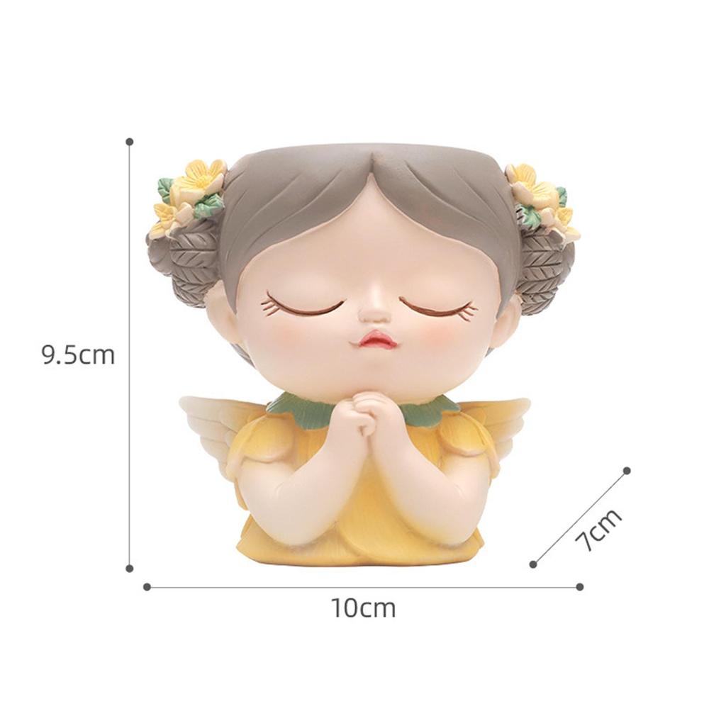 Girl Head Planter Cartoon Girl Statue Figurine Resin Creative Flowerpot for Living Room Indoor Outdoor Garden Tabletop Gifts