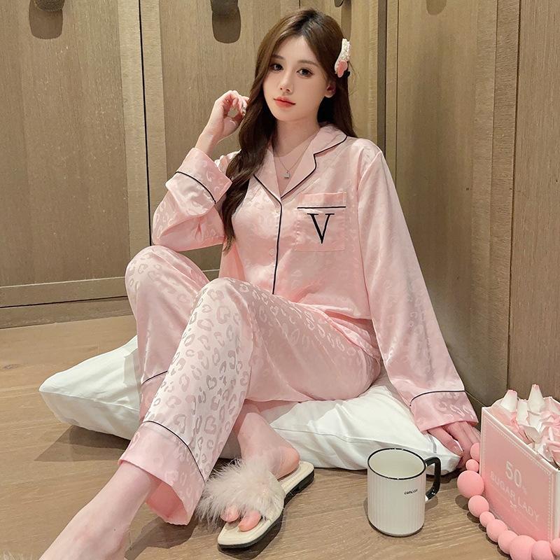 New pajamas women's ice silk thin summer silk jacquard long-sleeved high-end sense can be worn outside loungewear suit