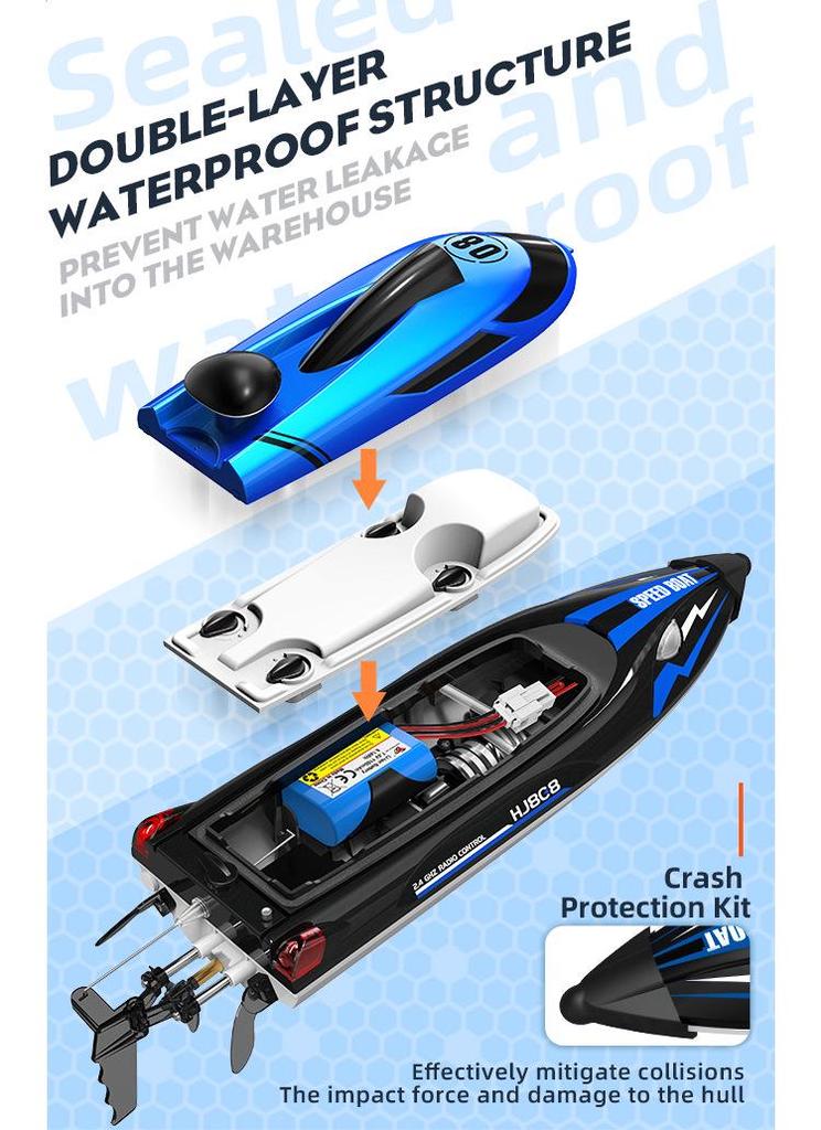 HJ808 High-Speed 2.4G Remote Control Speedboat with Lights, 25KM/h Racing Water Toy.