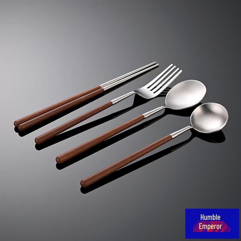 Qianxing Retro Red Sandalwood Handle Stainless Steel Oval Spoons