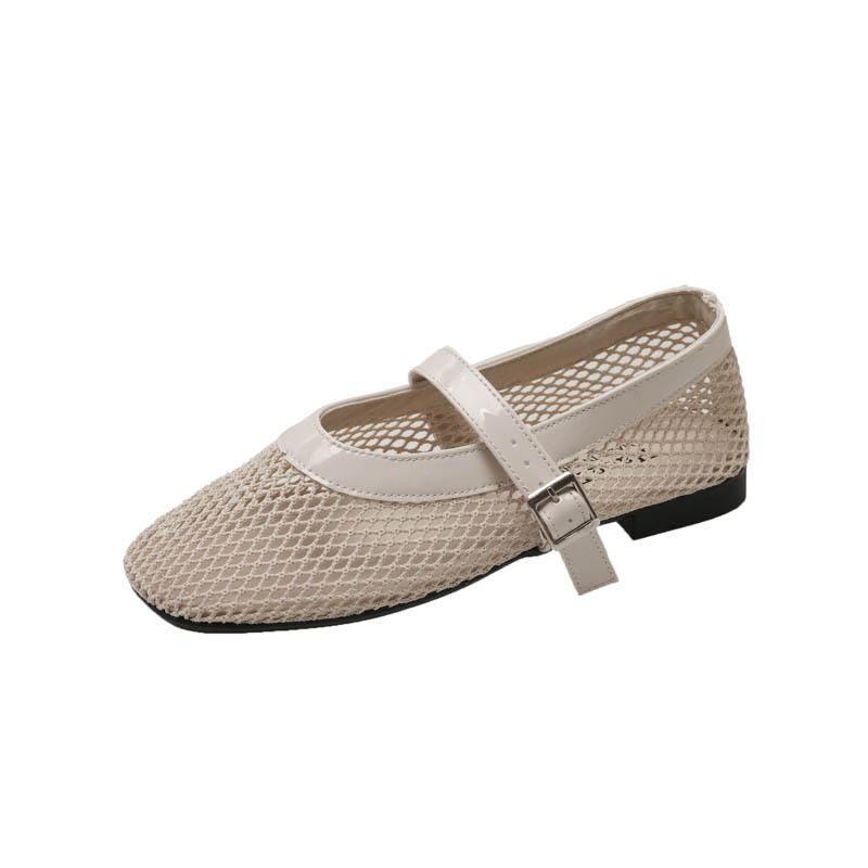 Fashion Summer New Flat Hollow Vintage Mary Women's Shoes Round Toe Shallow Mesh Breathable Versatile Fishnet Soft Sole Single Shoes