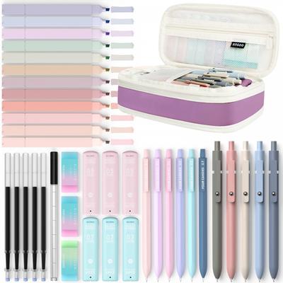Four Candies Stationery Set, Pencil Case, Highlighter Pen, Ballpoint Pen, 0.5 & 0.7mm Mechanical Pencil Set, School Supplies Set, Student Stationery,