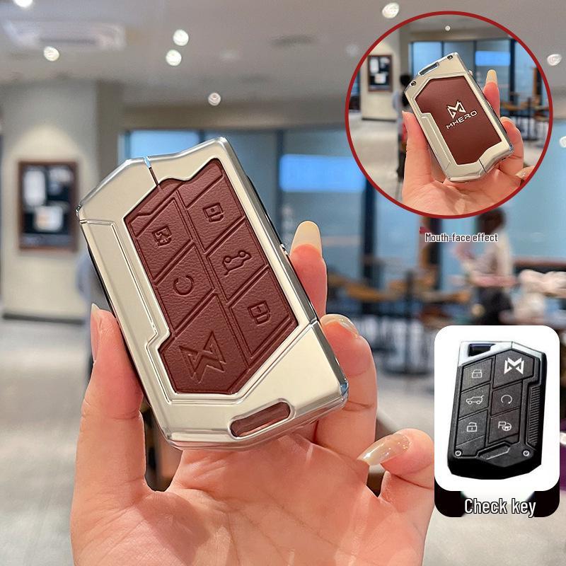 Mengshi 917/M800 Metal Off-road Vehicle Key Case - Luxury Leather and Metal Buckle for Men and Women