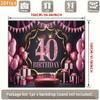2D 40th Birthday Photography Backdrop Pink Black Background with Crown, Balloons and Cake