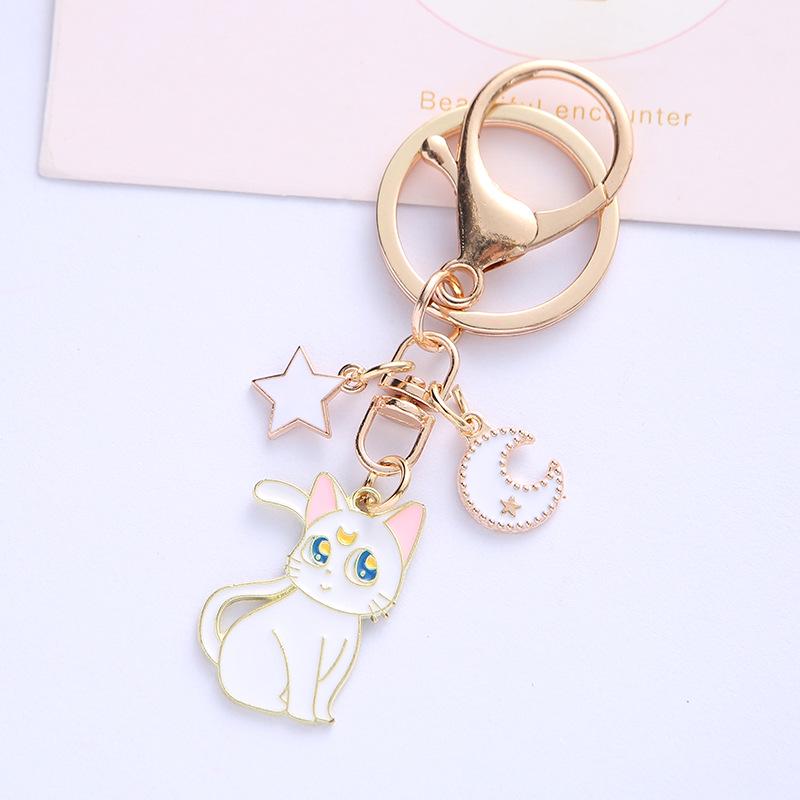 Charming Kitten & Moon Star Alloy Keychain - Women's Bag Pendant Accessory