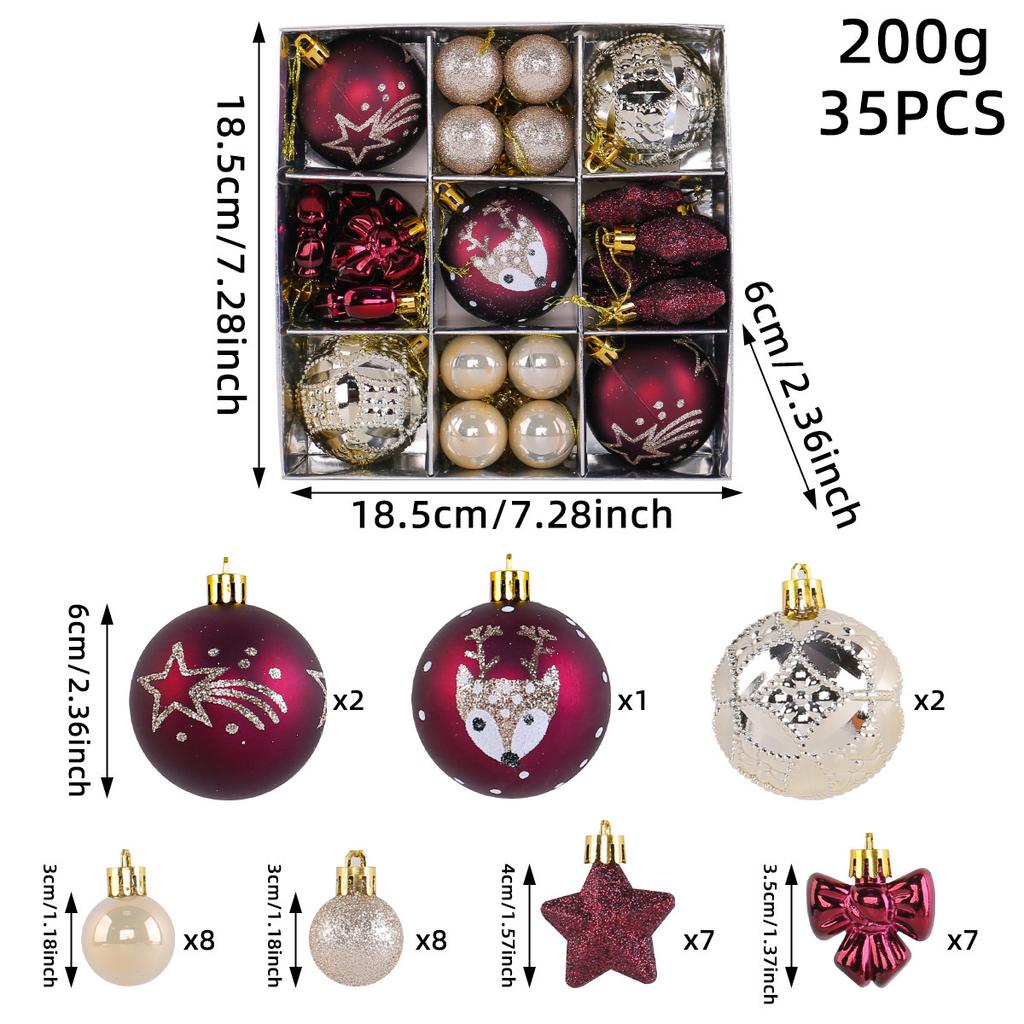 35PCS Christmas Ball Ornaments Set with Gift Box Christmas Decorations Party Ornaments Colorful Ball Set Christmas Tree Ornament