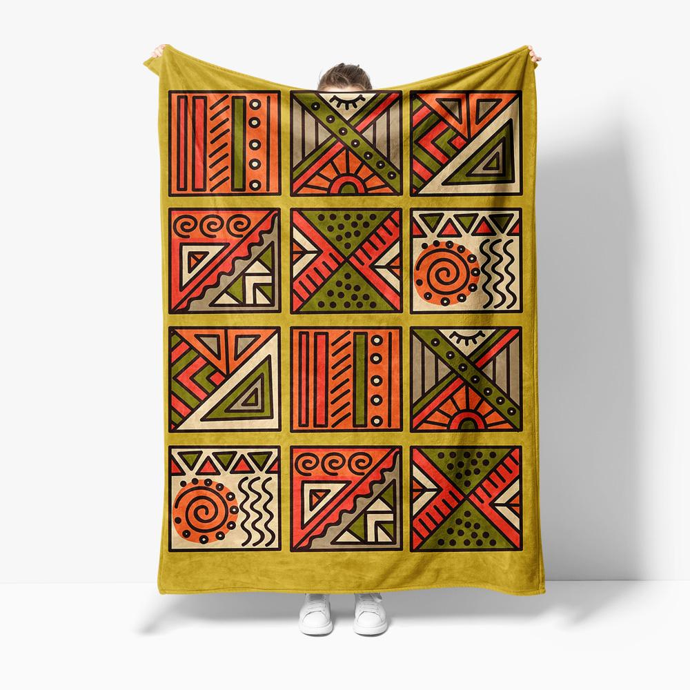 Geometric Tribal Pattern Blanket Abstract Ethnic Design Throw Blanket Colorful Aztec Print Sofa Cover 75x100cm