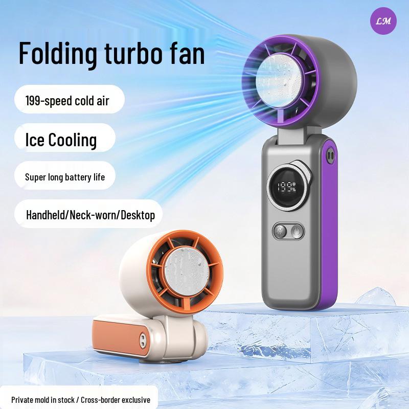 2026 Portable High-Speed Cooling Handheld Fan with Outdoor Turbine & Ice Pack