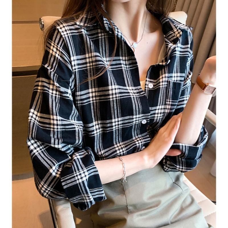 Women S Vintage Plaid Loose Long Sleeve Shirt