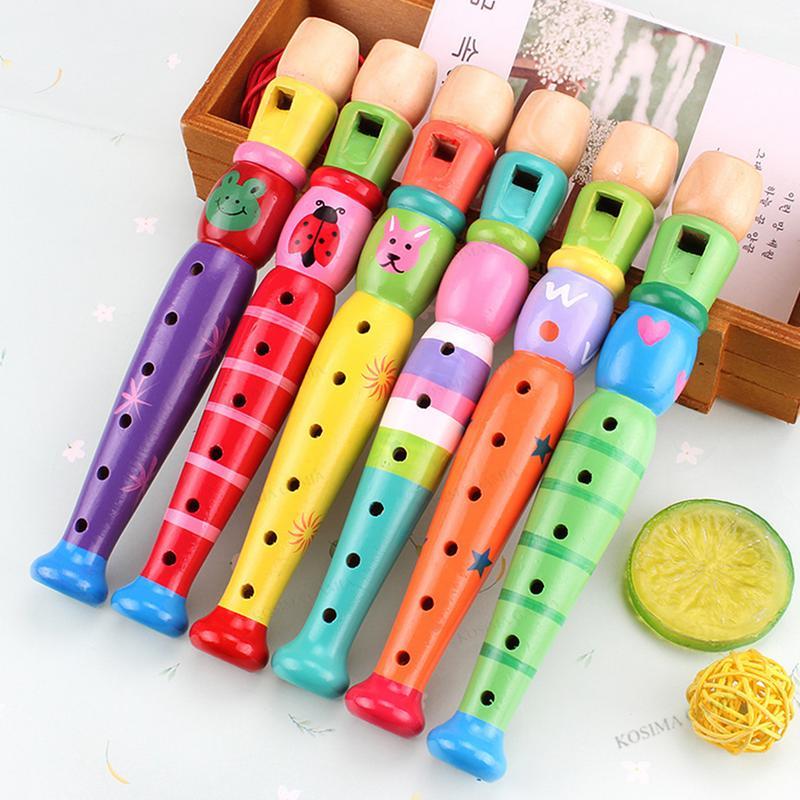 Cartoon Wooden 20cm Short Flute for Orff Instruments Early Education Wind Whistle Children's Educational Musical Toy Instrument