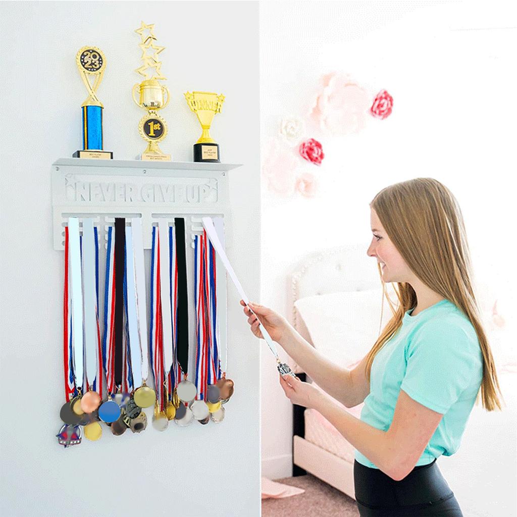 Medal Hanger Display Multipurpose Innovative Wall Mounted Metal Awards Rack with   Shelf for Runners