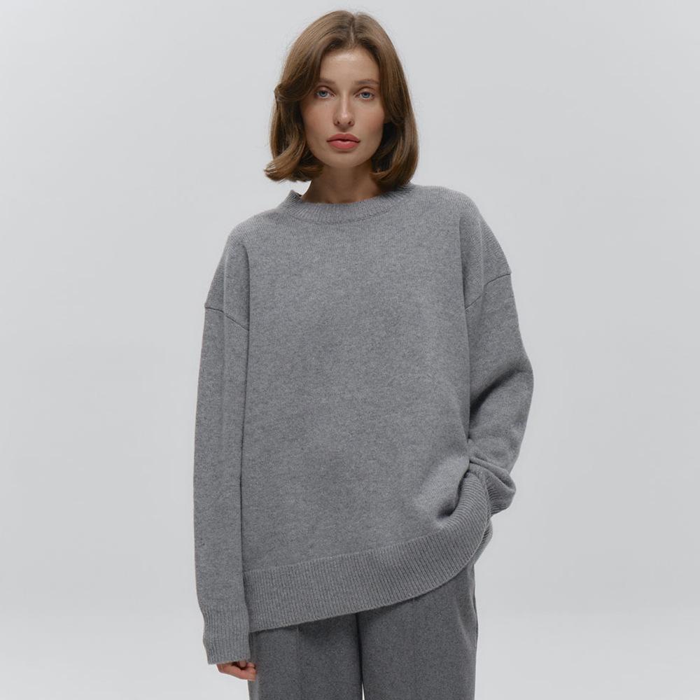 Round Neck Sweater for Women Autumn Winter Loose Pullover Sweater Simple Solid Colour Knitwear Luxurious Relaxed-fit Slimming and Versatile Top