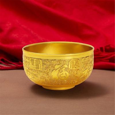 Multifunctional Lucky Decoration Metal Prosperity Treasure Bowl with Good Fortunes Symbolism Home Altars Accessories