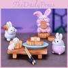 Charming Resin Rabbit Eat Mooncake Micro Landscape Decor Ideal For Festive Home Decor